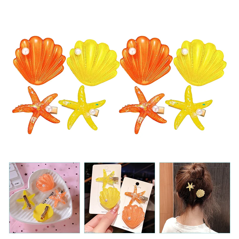 

8 Pcs Bang Clip Seashell Hair Clips The Bubble Mermaid Accessories Resin Ocean Bride