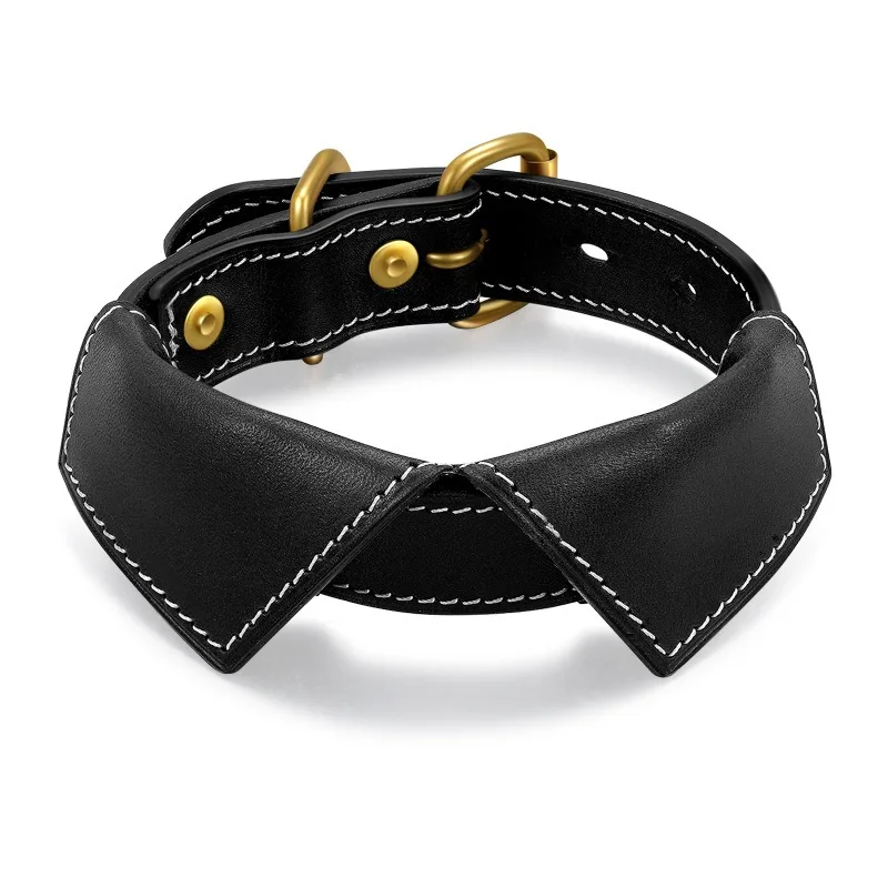 

Retro collar, black and white patchwork collar, bow collar, high-fat vegetable-tanned cowhide pet collar
