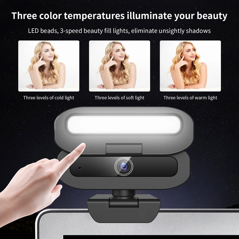 New Computer Camera 4k High-definition Fill Light Camera Usb Live Streaming Camera Noise Reduction Conference Camera