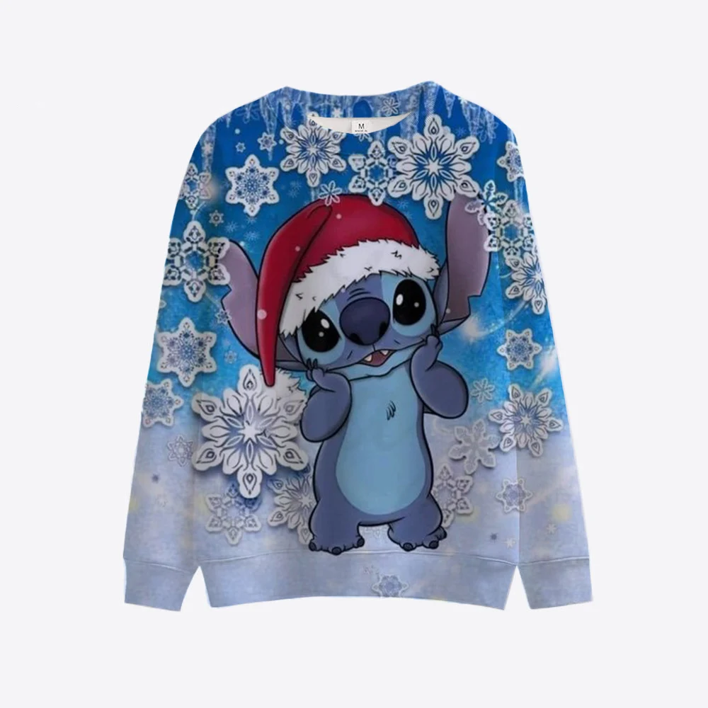 

New Merry Christmas Disney Stitch and Mickey Minnie Fall Harajuku Crew Neck Casual Women's/Men's Long Sleeve Sweatshirt Top Y2K