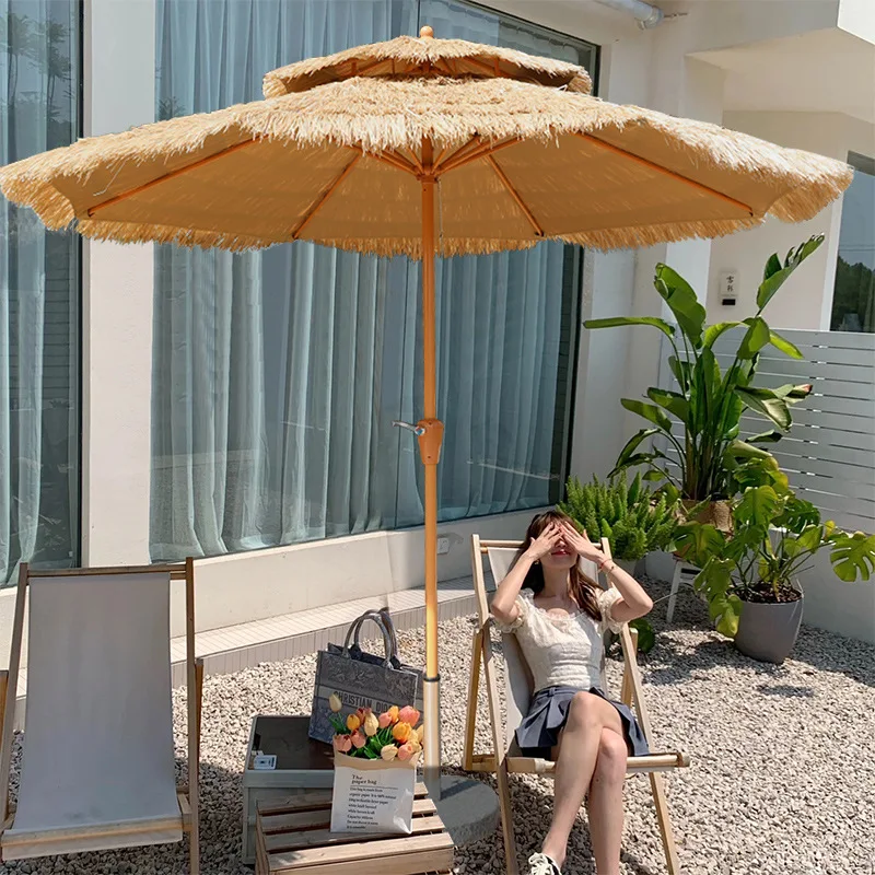 Outdoor thatch umbrella middle column parasol courtyard garden villa stall commercial Internet celebrity beach bed thatch