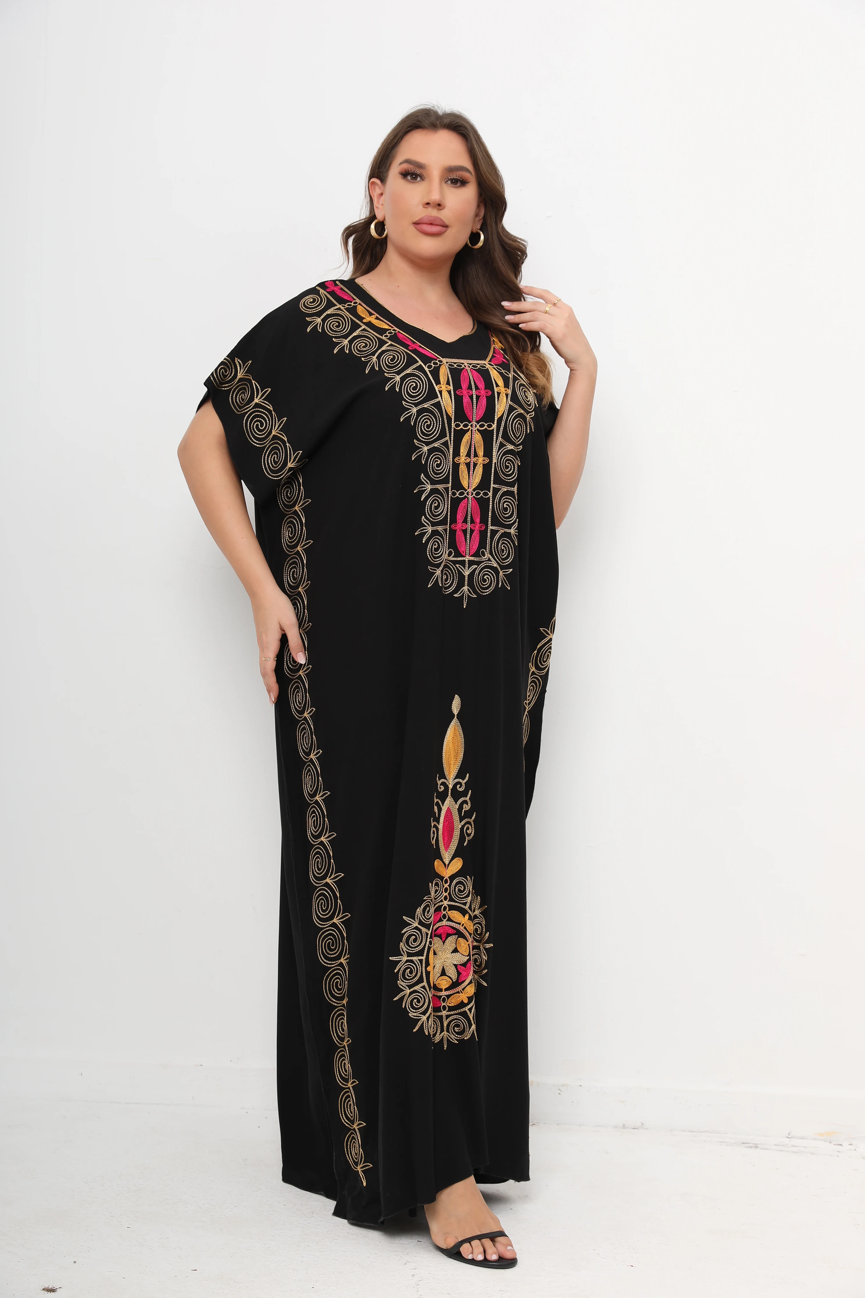 New Summer African 100% Cotton Abaya O-neck Jilbab Short Sleeve Loose Style Dashiki Kaftan Dubai Stripe Lady Moroccan Plus Size