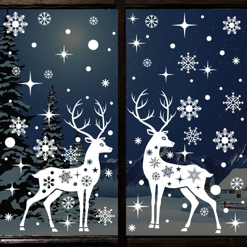 Reindeer Window Stickers Christmas Decoration Sleigh Walll Sticker Festival Decoration Party Supply Xmas Decals New Year Sticker