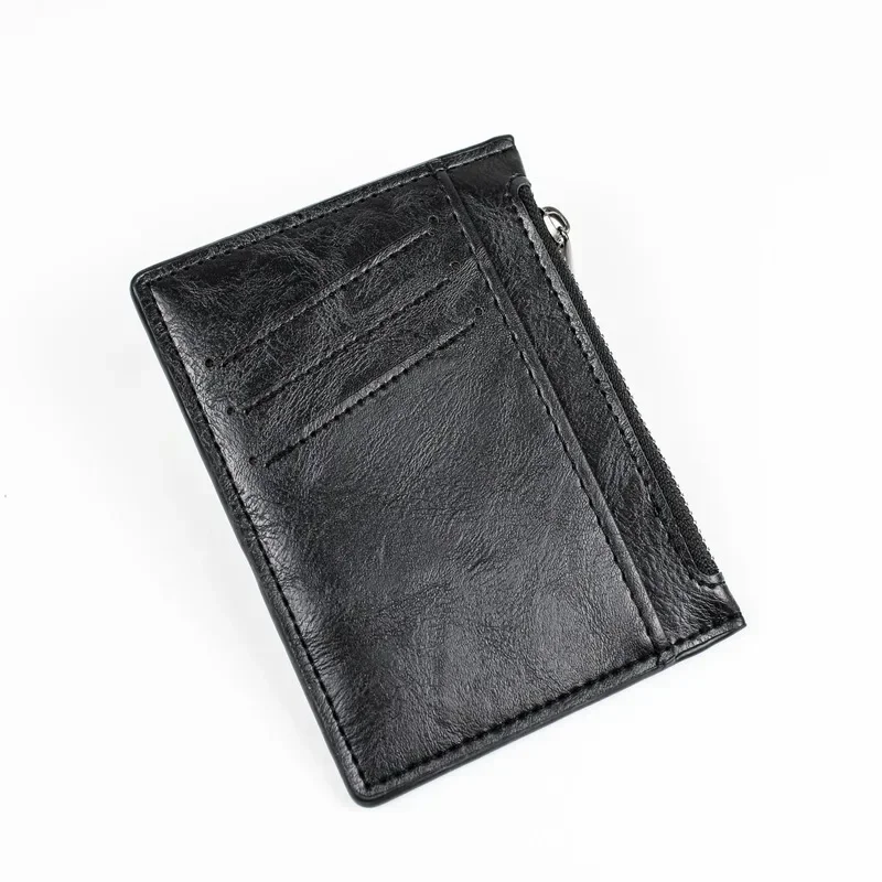 Men\'s Coin Purse Black Leather Zipper Multi-Function Business Credit Card Holder Coin Purse Fashion Men\'s Mini Wallet