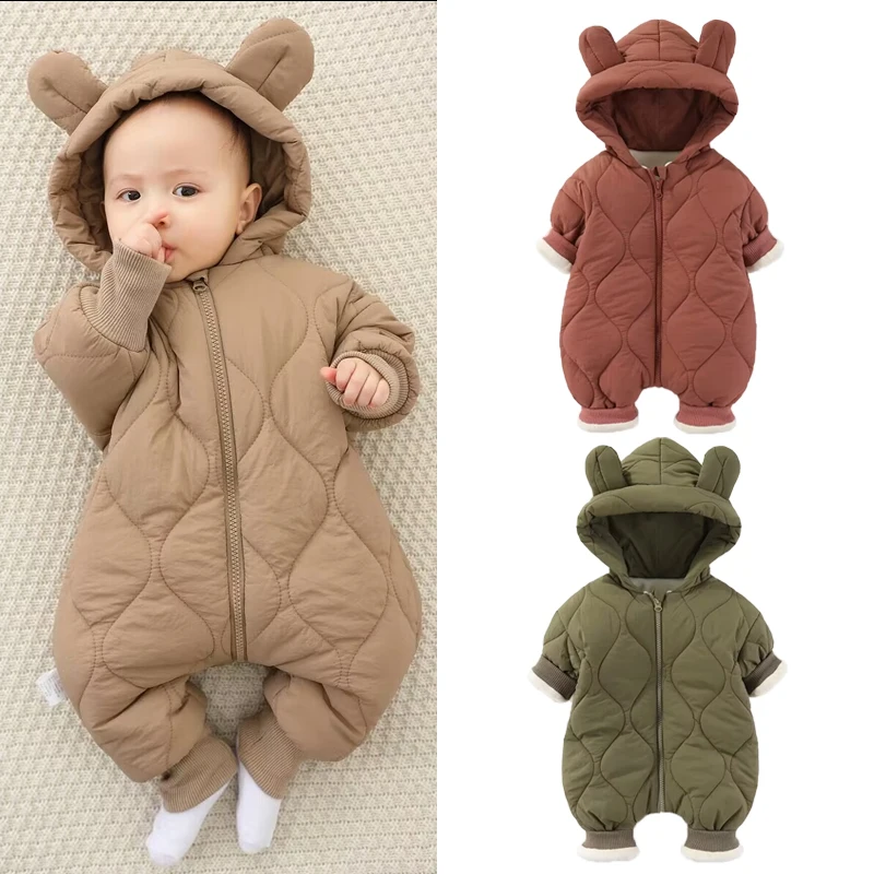 Baby jumpsuit autumn and winter girls pure cotton thickened newborn romper thickened long sleeved boys baby clothes