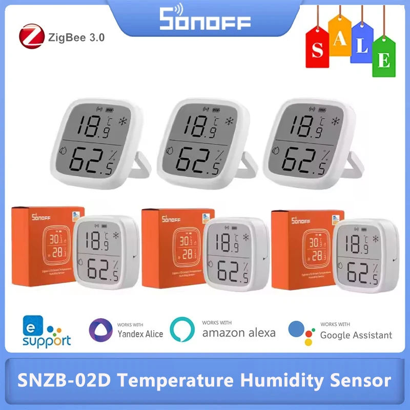 

1-5PCS SONOFF SNZB-02D Zigbee LCD Temperature Humidity Sensor Smart Home Remote Real-time Monitoring Sensor Works Alexa Google