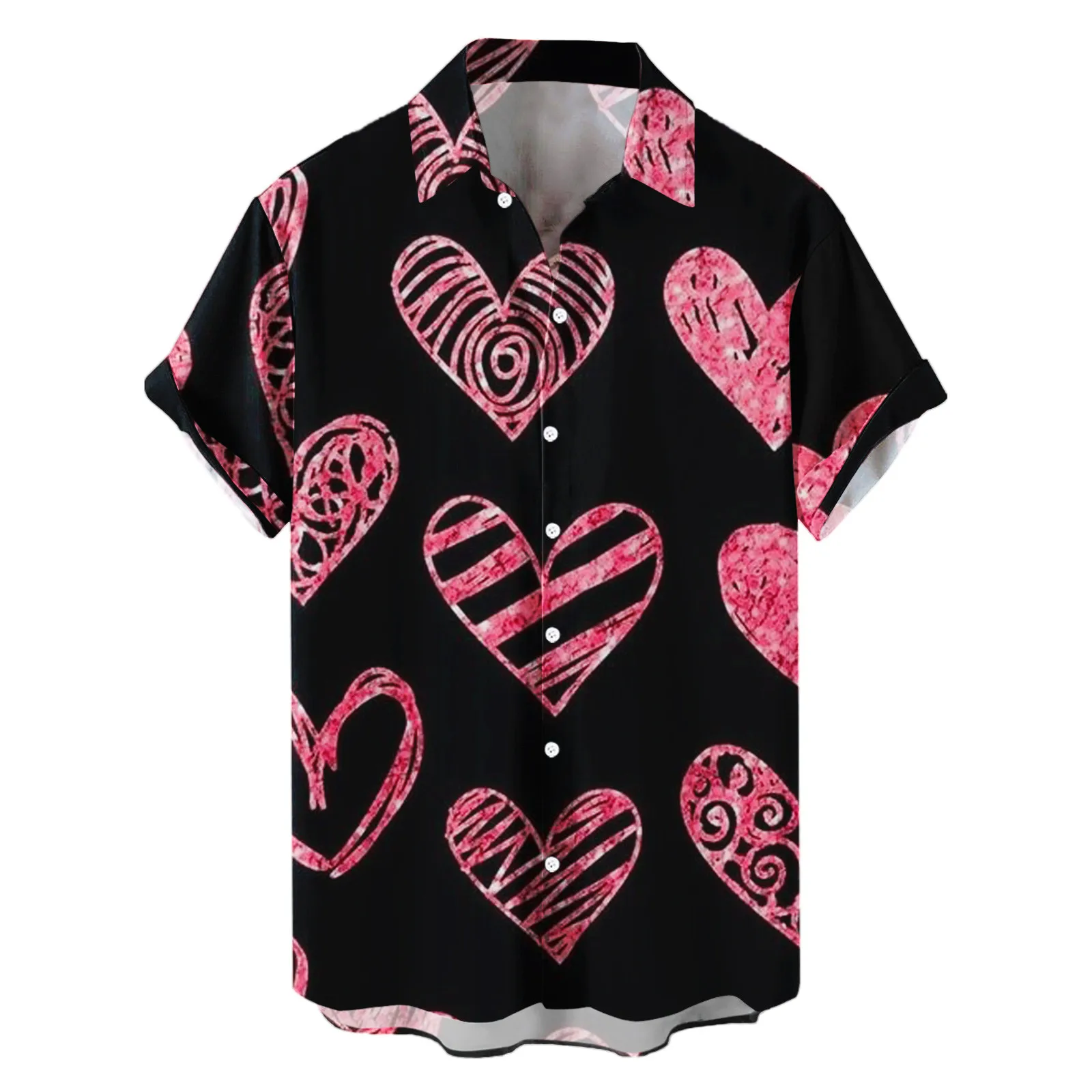 Hawaiian Men's Shirts Men Casual Button Shirts Korean Fashion Valentine Day Love Print Short-sleeve Beach Blouses Tops Camicias