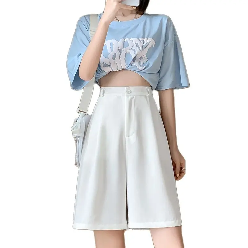 Female 2023 New Korean Summer Fashion Style Temperament Shorts Women\'S Thin Loose Wide Leg Slim Casual Pants 5-Point Trousers