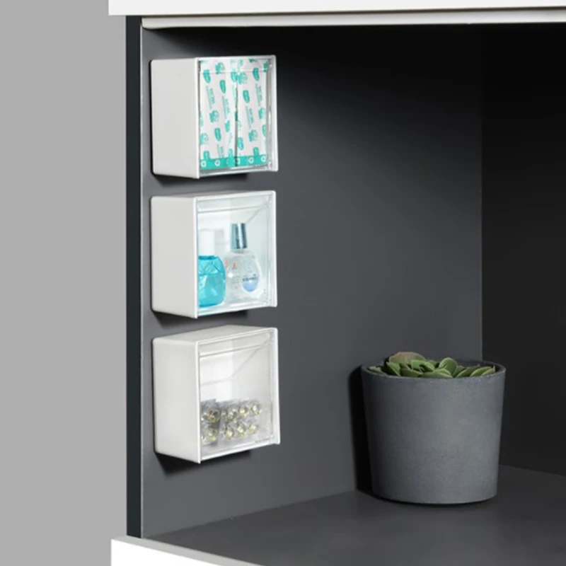 Organizador de baño montado en la pared, soporte de almohadilla de algodón, caja organizadora de maquillaje, bastoncillos de algodón de plástico para contenedor de almacenamiento, joyería