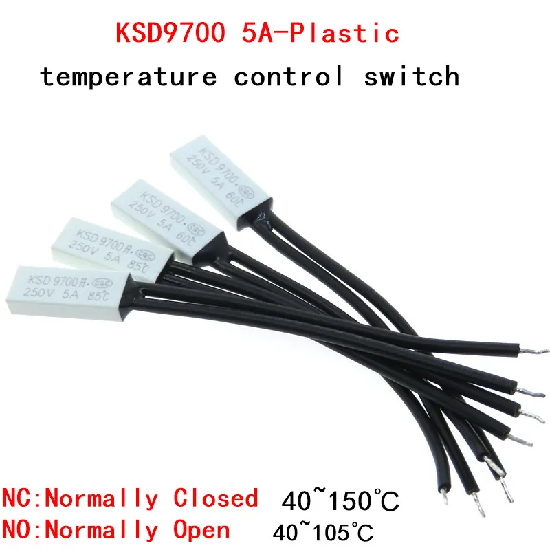 5PCS 5A Thermostat 10C-240C KSD9700 40C 45C 50C 55C 60C 65C Plastic Temperature Switch N/O Thermal Protector degree centigrade