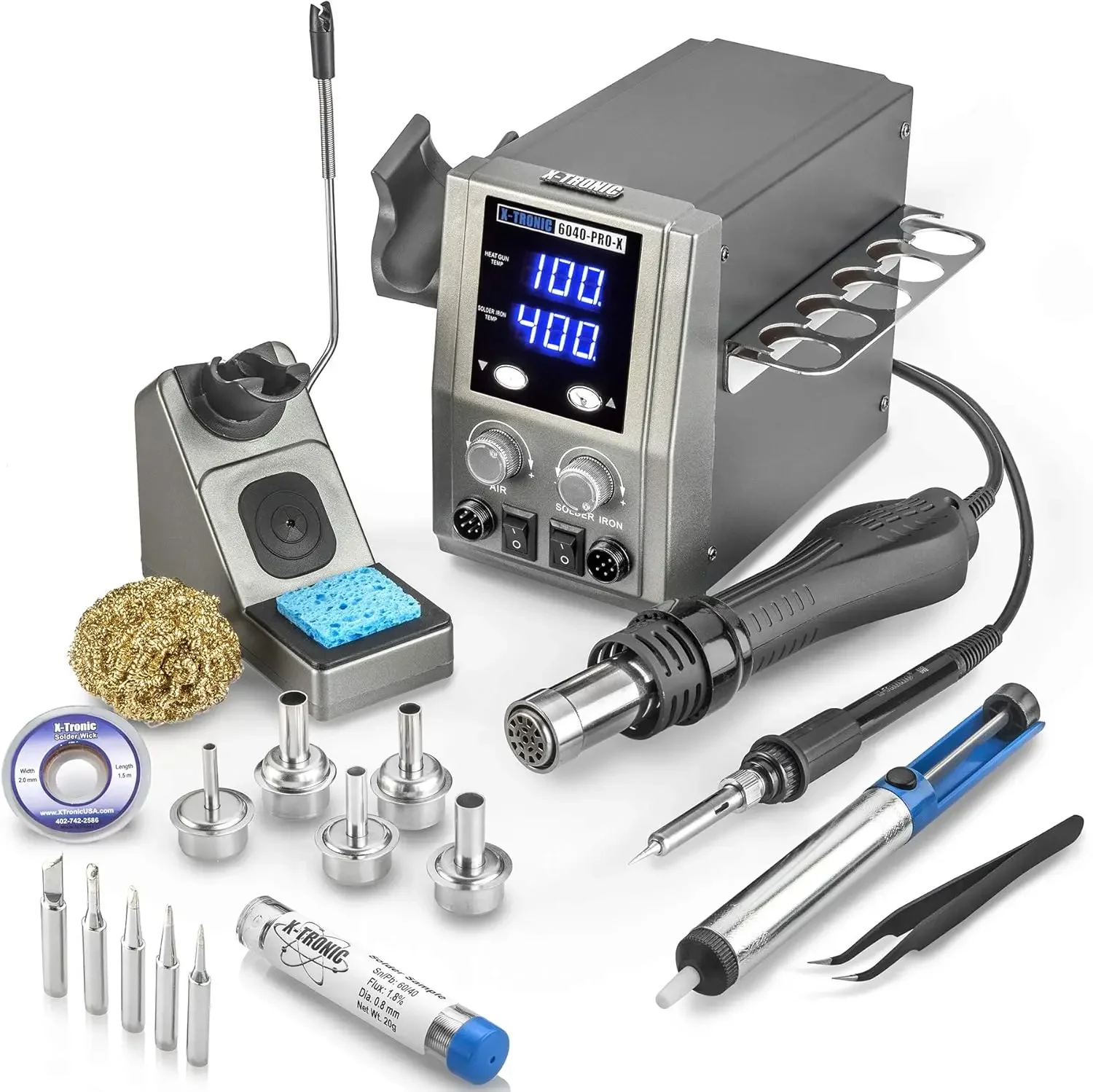 6040-PRO-X Platinum Series • 700 Watt Hot Air Rework Soldering Iron Station  Digital Temp Controls, C/F Func, 0-30