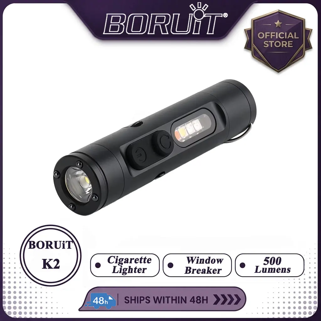 BORUiT 500LM Mini Flashlight Cigarette Lighter Window Breaker  Keychain LED Rechargeable Magnetic  Torch Emergency EDC Multitool