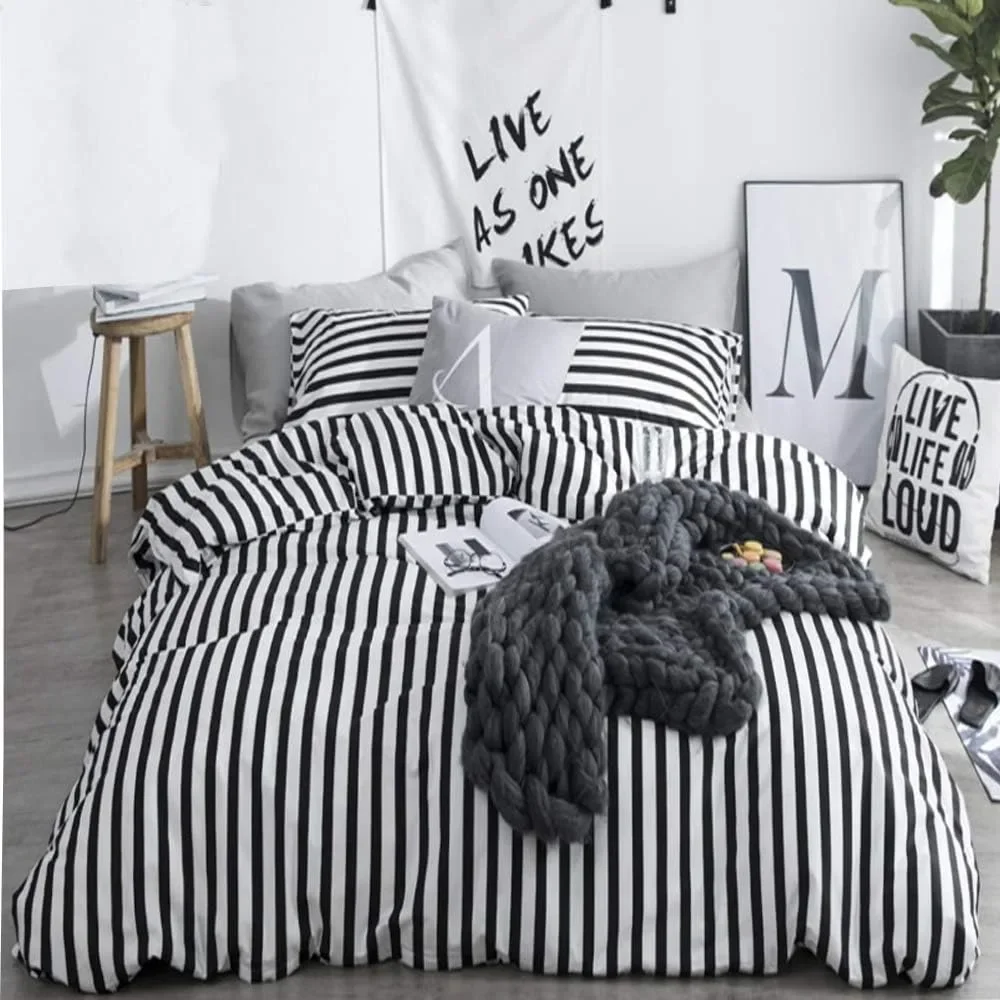 

duvet cover,3Pcs,Ticking Stripes Queen Size Comforter Sets,comforter bedding sets