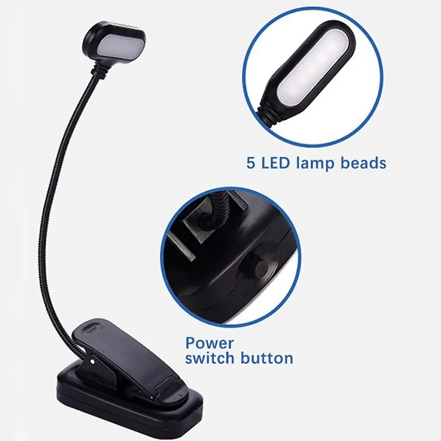 Lampada da scrivania a LED regolabile con clip Lampada da lettura flessibile per studio alimentata a batteria Lampada da libro per apprendimento Lampada da camera portatile
