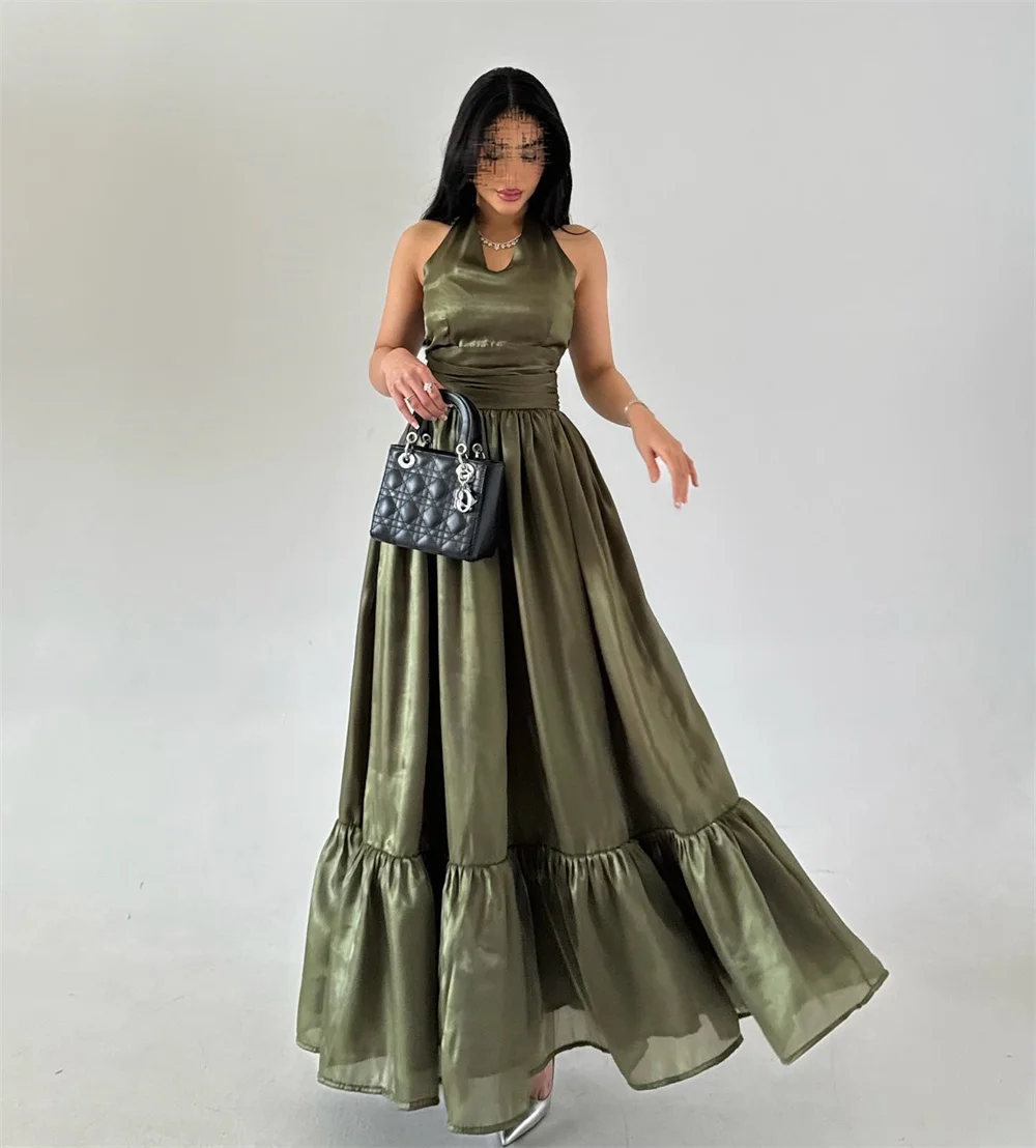 

Customized Simple Sexy Pleat Draped A-line Halter Midi Dresses Cocktail Dresses Sizes Available High Quality Modern Style Fashio