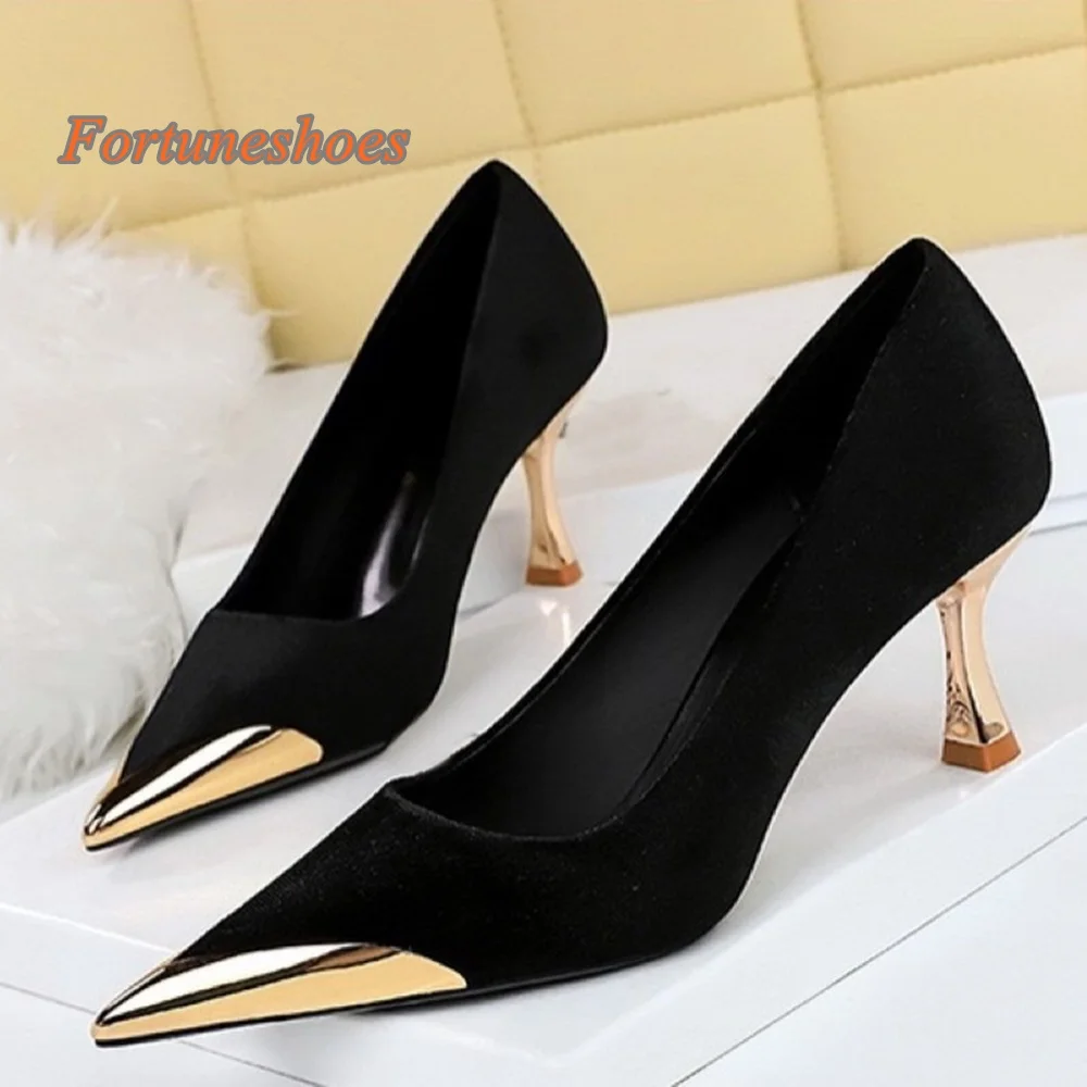 

Shallow Pointed Toe Slip On Pumps Stiletto High Heel Patchwork Women Solid Black Pumps Fashion 2025 Newest Casual Spring Pumps