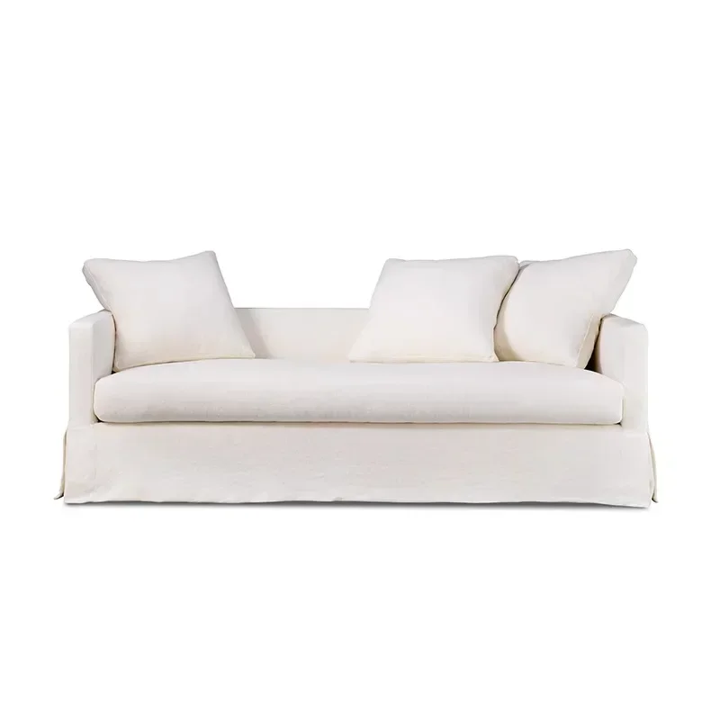 Modern simple style white linen fabric small apartment living room hotel homestay removable sofa