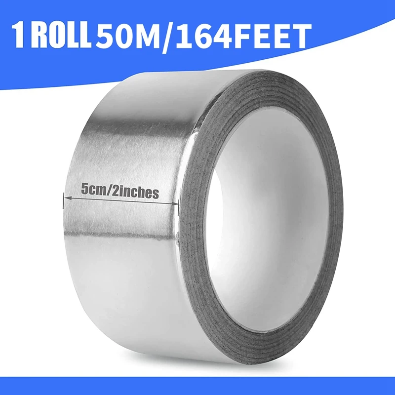 Aluminum Foil Tape 2In X 164FT Insulation Adhesive Metal Tape High Temperature Tin Foil Tape For Ductwork Dryer Vent