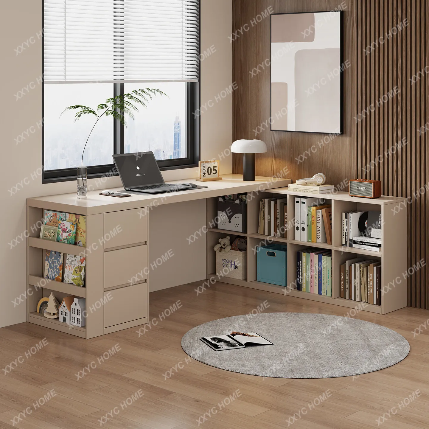 Corner desk Computer desk L-shaped writing desk Rotating study table with drawers
