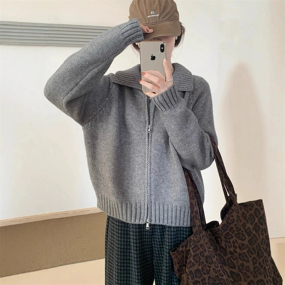 

Новинка осени и зимы 202, женский пуловер с полумолнией, вязаный топ, свободный и универсальный однотонный свитер
