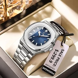 POEDAGAR Brand Business Watches Men Luxury Waterproof Square Stainless Steel Male Clock Sport Luminous Date Quartz Watch For Man