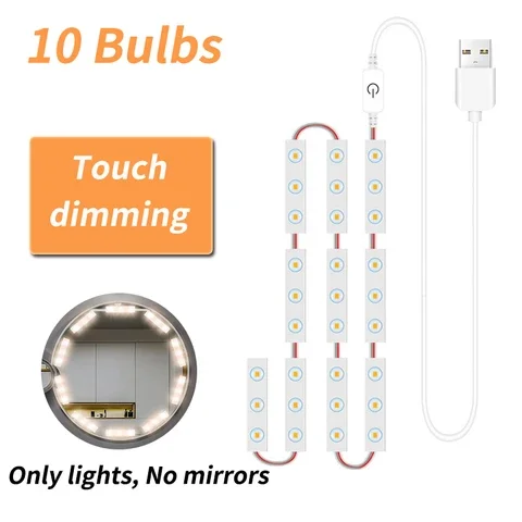 LED branco Dimmable Touch Control Lâmpada de parede, Penteadeira, Banheiro, Maquiagem, Interface USB, Luzes Espelho, 4, 6, 10, 14 Lâmpadas