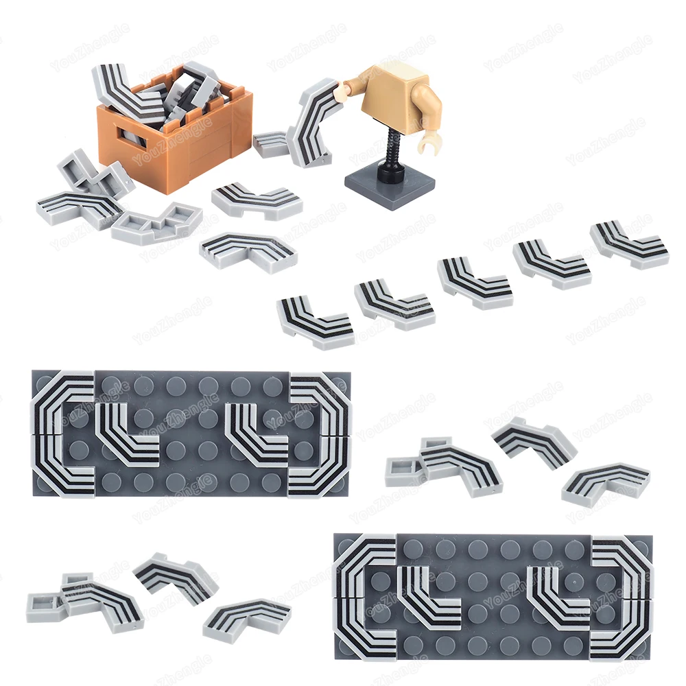 Blocs de construction à motif de ligne noire, coins biseautés, carreaux à facettes modifiés, figurines MOC imprimées, modèle de scène militaire, jouets cadeaux pour garçons, 27263