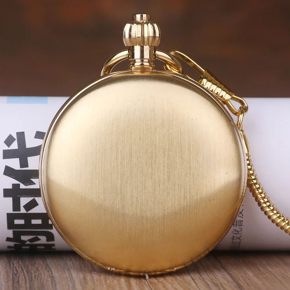 Luxury High Quality Golden Double Open Mechanical Pocket Watch Roman Number Dial Pendant Chain Men Women Jewelry Gift