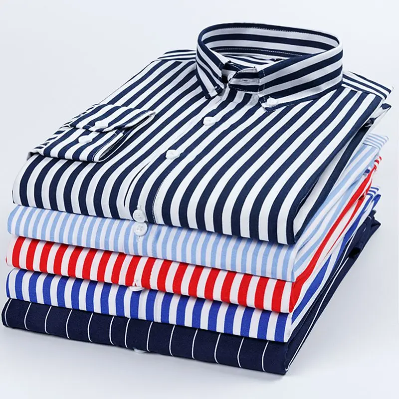 

Men's Vertical Striped Printed Long-Sleeved Shirt Business Slim Korean Style Trendy Young and Middle-Aged Striped Casual Shirt