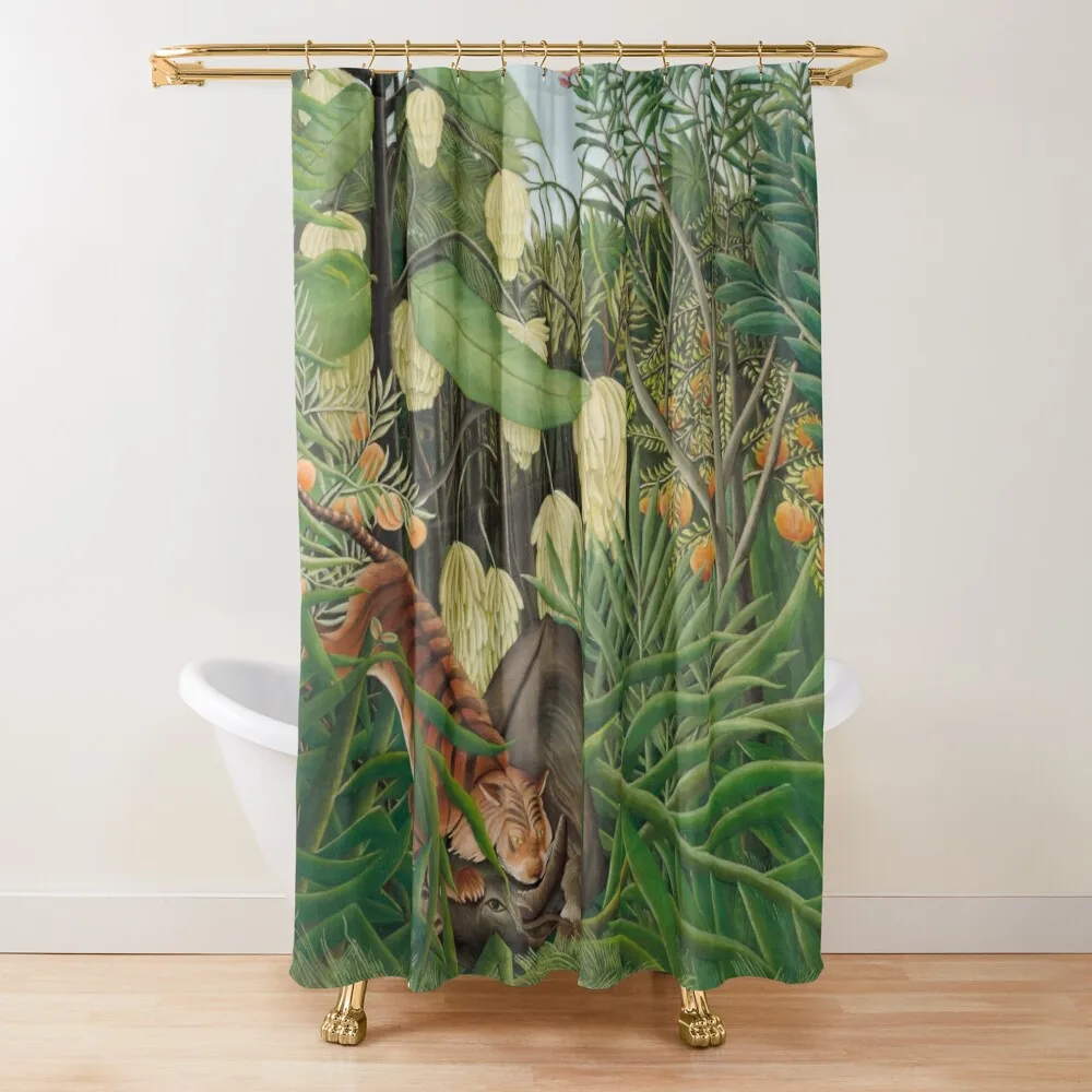 

Fight between a Tiger and a Buffalo, Henri Rousseau, 1908 Shower Curtain Shower Bath Waterproof Bath And Anti-Mold Curtain