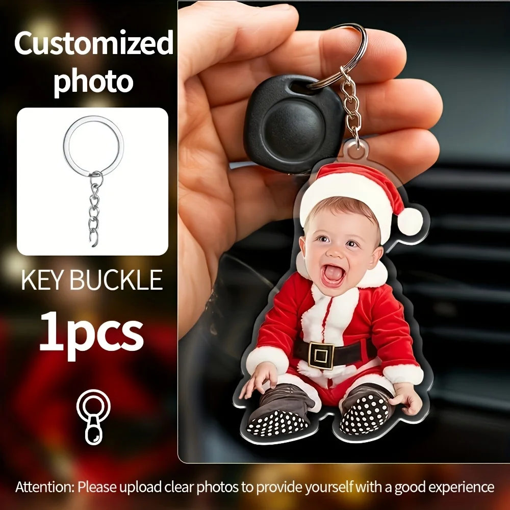 1/2/3Pcs Personalized Custom Photo Christmas Acrylic Keychain, Used for Backpack, Key or Zipper Bag, Christmas Party Gifts