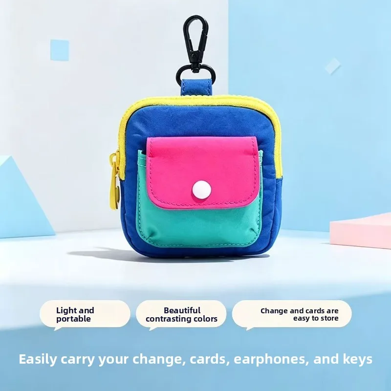 1PC Portable Durable Zipper Coin Purse Contrast Color Earphone Bag Multifunctional Wallet Keyring Bag Daily Use Decoration Gift