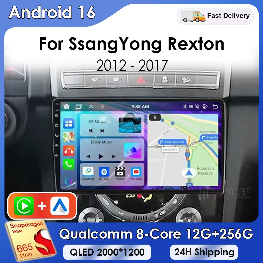 Para SSANGYONG REXTON W 2014 2015 2016, Rádio de Carro Android 16 com Carplay, Player Multimídia, Navegação GPS, Carplay Sem Fio