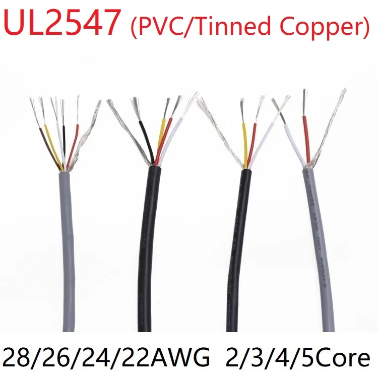 UL2547 Signal Shielded Cable 22 24 26 28 AWG PVC Insulated 2 3 4 Cores Amplifier Audio Copper Wire Headphone DIY Control Line