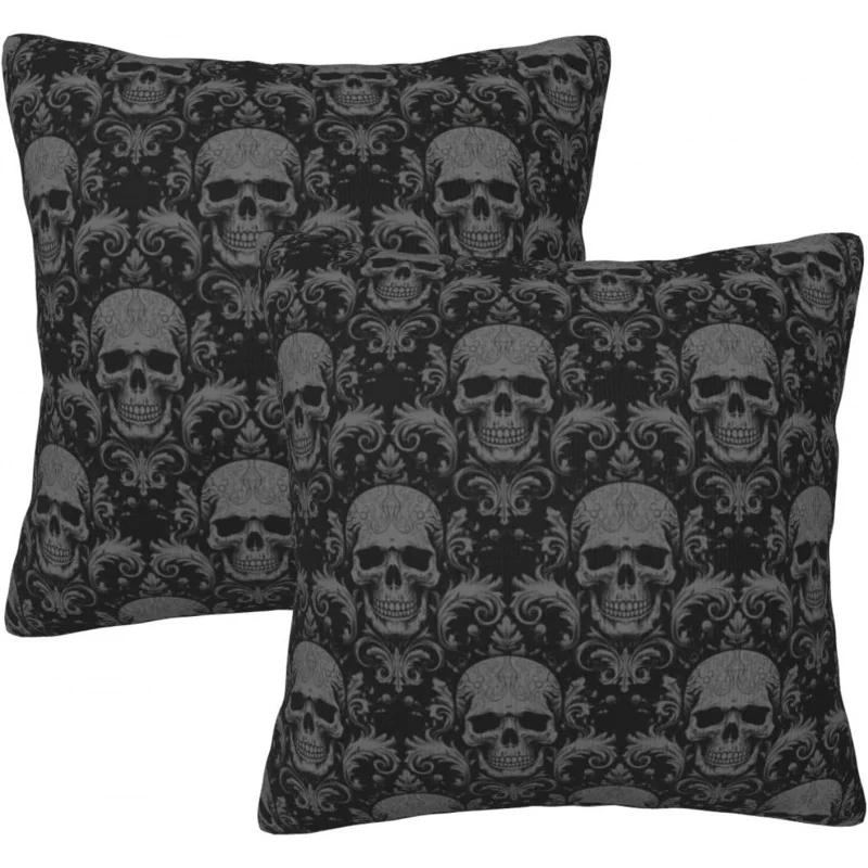 

Gothic Halloween Skeleton Black 2-piece Decorative Pillow Set Square Cushion Set Suitable for Sofa Bed or Waist Pillow