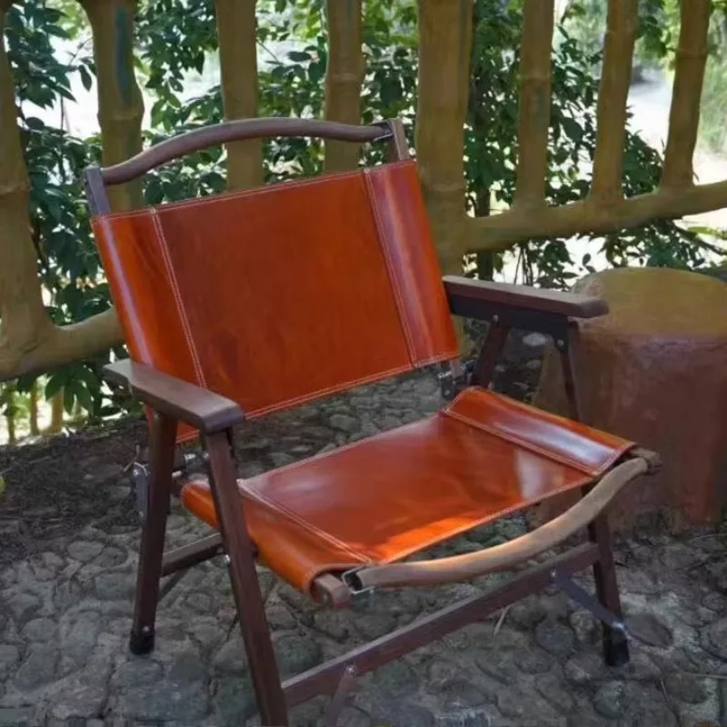 

Outdoor camping folding chair first layer cowhide portable beach lie