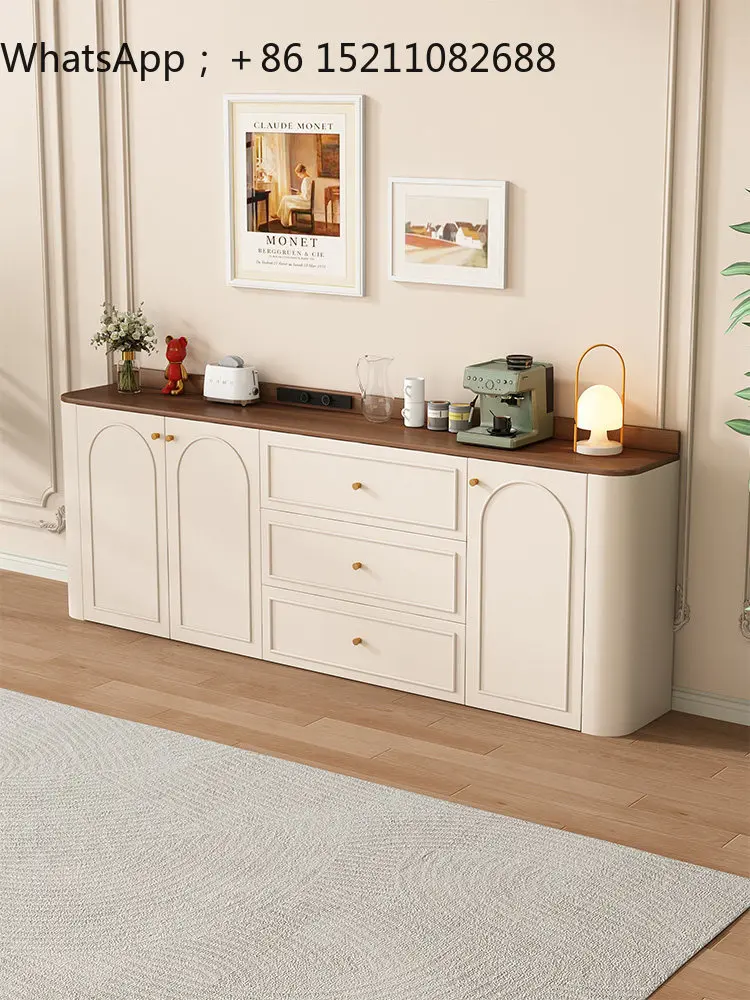 LLY cream style dining side cabinet integrated against the wall coffee machine storage cabinet semi-high arc tea cabinet