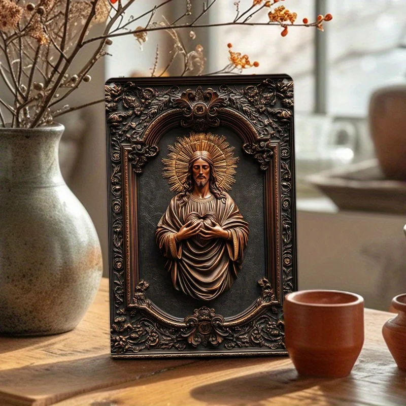 Sacred Heart Embossed Aluminum Metal Wall Art Set - High Definition Vintage Style Decor for Home, Living Room, Conference Hall