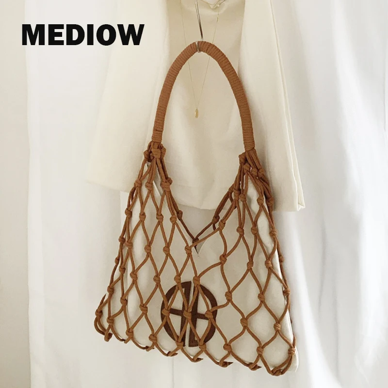 

Hollow Out Slim Beach Bag For Women Luxury Designer Handbag Purses 2024 New In Canvas Rope Braided Large Capacity Cloth Shoulder