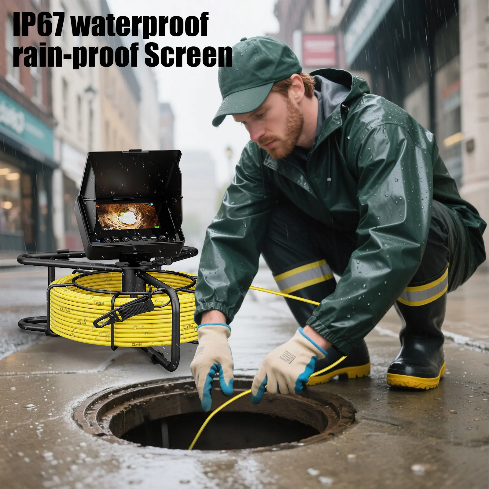 GAMWATER Esgoto Boroscópio 4.3 Polegadas HD 1200TVL 16GB DVR IP68 À Prova D 'Água 8500mAH Câmera Endoscópio de Inspeção de Tubos com 5mm 10/20/30M