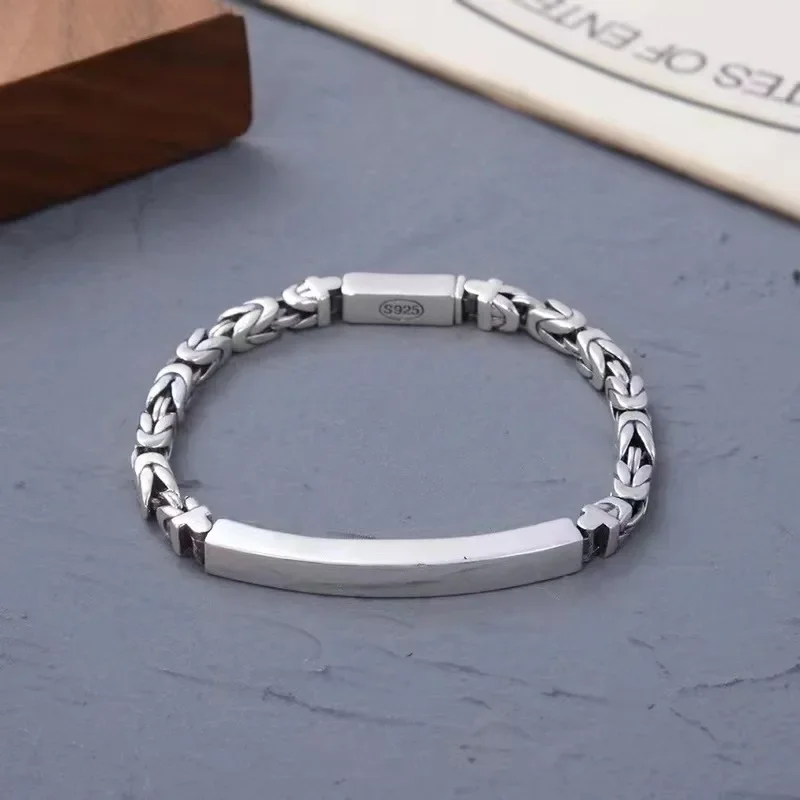 

S925 Silver Glossy Face Peace Pattern Bracelet For Men And Women Couples Small Design Can Be Engraved Fashion Versatile