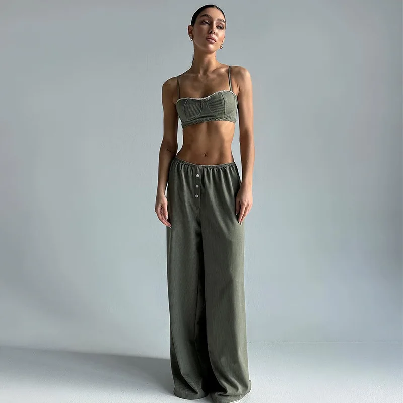 

Women's clothing 2025 summer new sexy fashion strapless suspender high waist wide-leg trousers casual suit club clothing Vestido