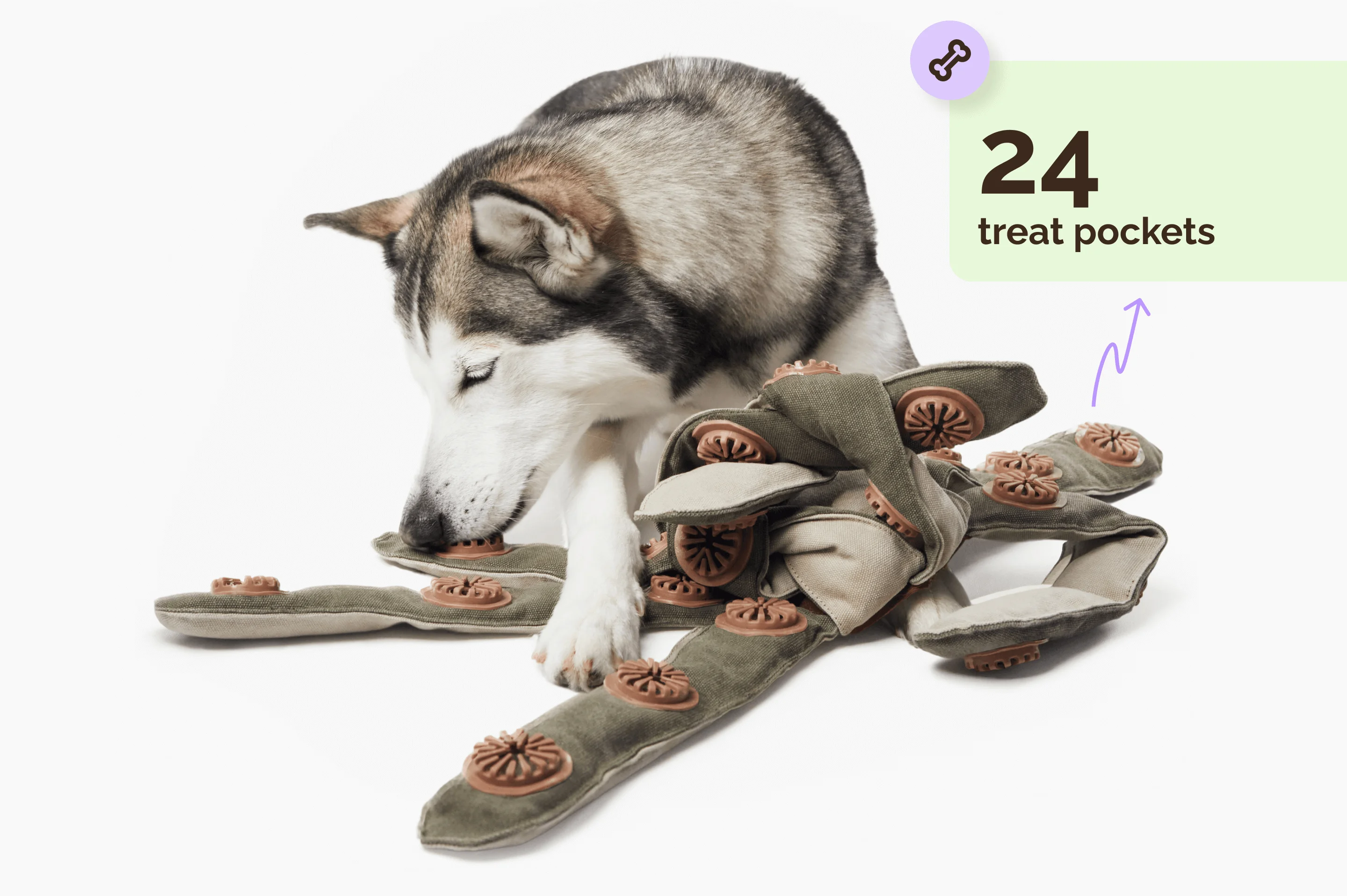 Oktopus-förmiges Hundespielzeug mit 24 Leckerli-Taschen Gehirnstimulierender Langeweile-Killer für Hunde – Detail 5