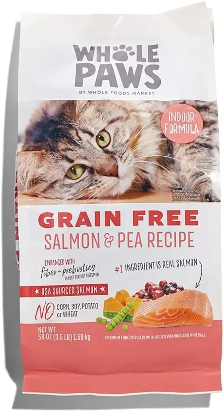 Grain-Free Dry Cat Food, Salmon & Pea Recipe with Fiber & Prebiotics for Indoor Cats, 3.5 lb
