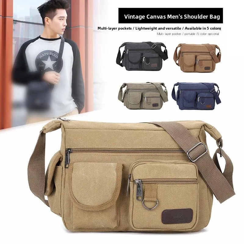 Casual Canvas Men's Bag Large Capacity Messenger Bag Business Bag Crossbody Shoulder Bag Leisure Backpack for Young Men