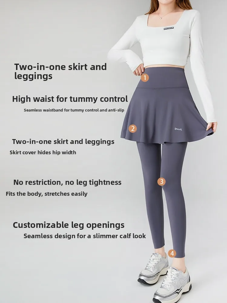   Calças de Yoga Arkskin de Cintura Alta, Calças Longas com Design de Saia Falsa, Efeito Emagrecimento e Cobertura do Quadril