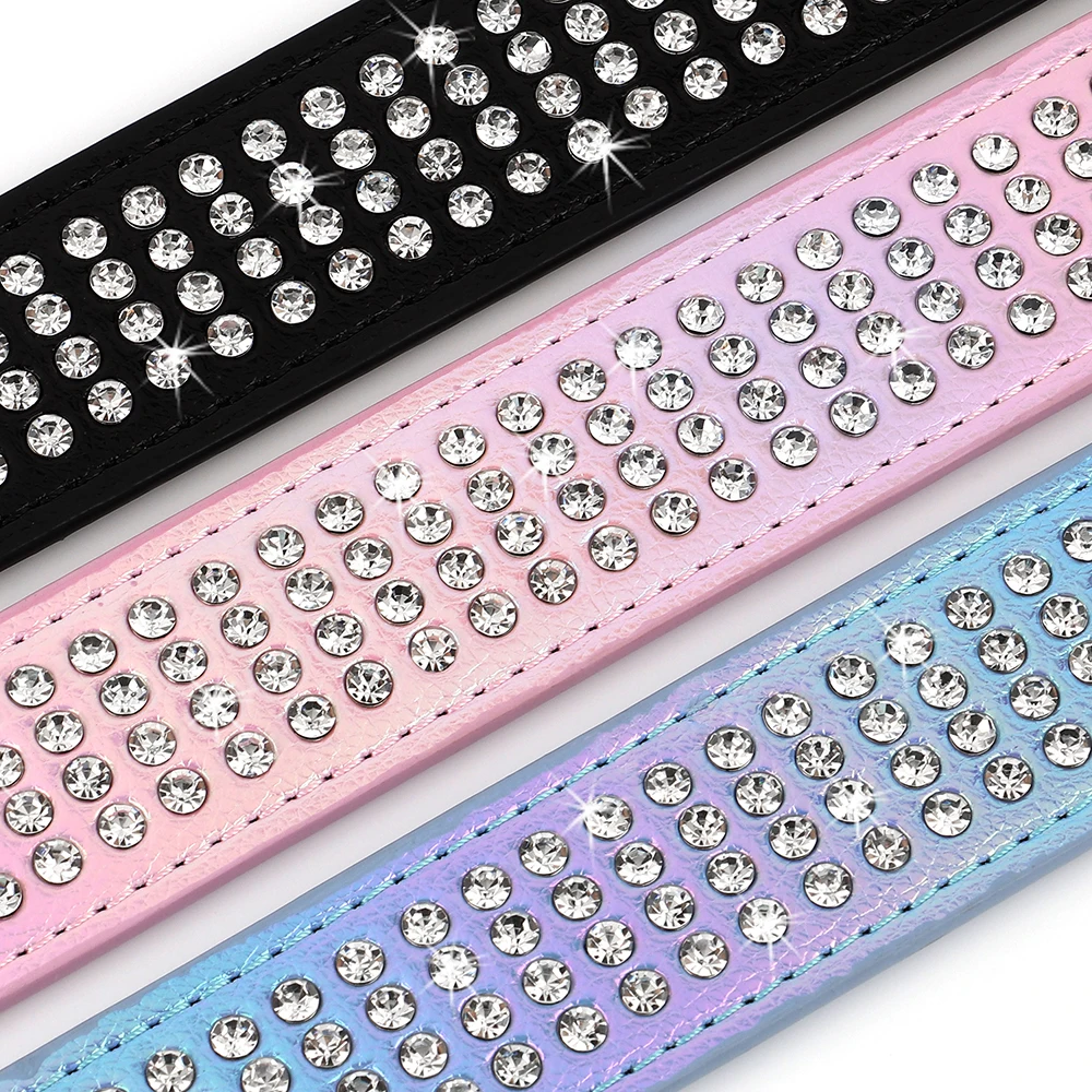 Bling Rhinestone Leather Dog Collar Glitter Crystal Studded Dog Collars Adjustable Medium Large Dogs Pitbull Collars Pet Items