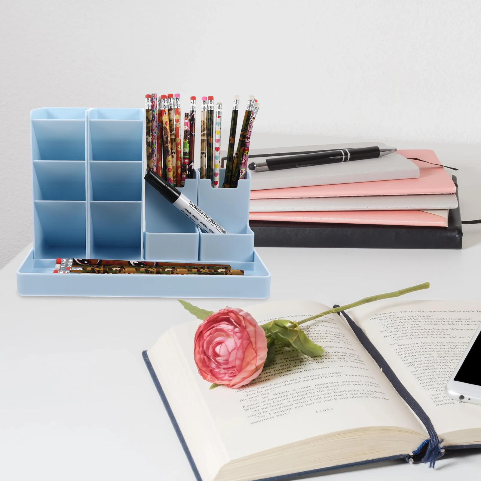 

Pen Storage Box Stationery Case Pencils Organizer Office Supplies Desktop Stationary Pens Holder
