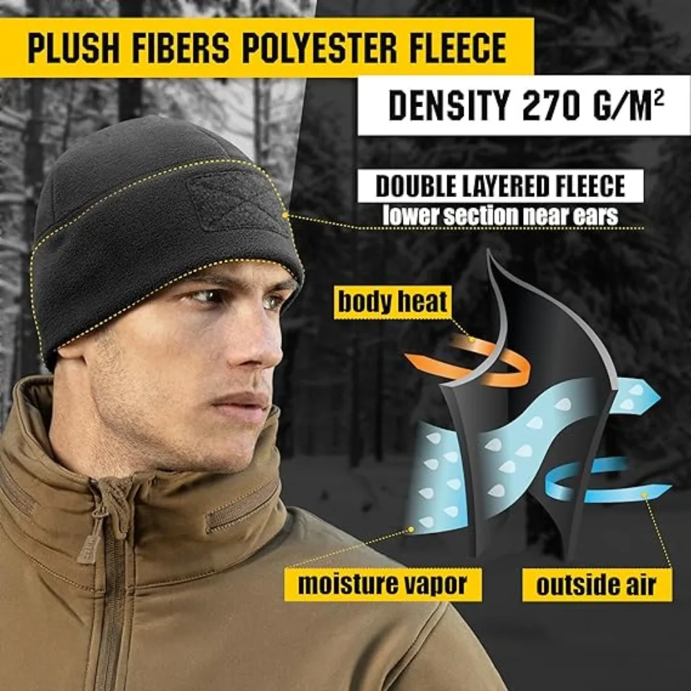 Windproof Tactical Beanie - Thick, Warm Knit Hat for Outdoor Activities, Breathable & Stretch Fit, Solid Color