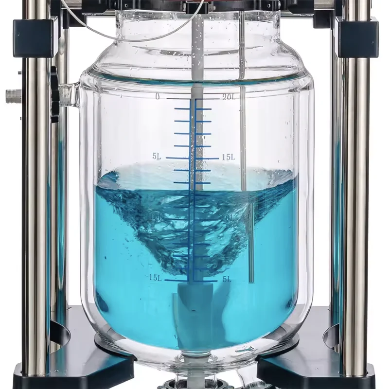 Reator químico de laboratório de 50 litros com camada dupla e vidro agitado
